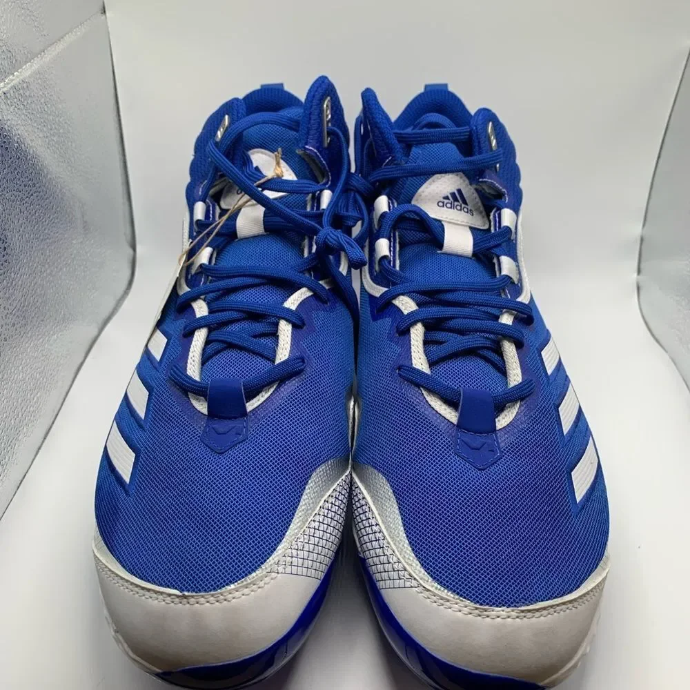 Adidas Icon 6 Bounce Mid Mens Metal‎ Baseball Cleats Blue White FV9357 NEW Sz 17
